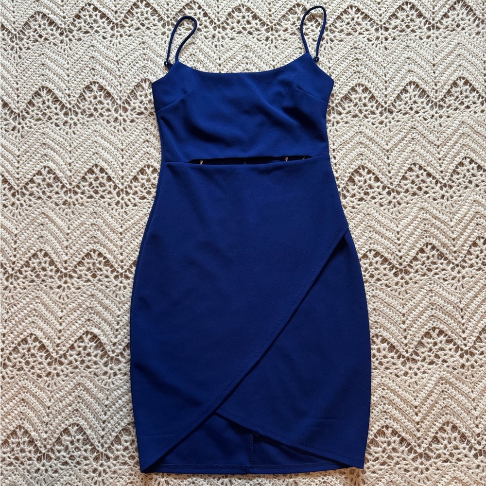 Lulu's Homecoming Royal Blue Mini Dress Spaghetti Straps Cut Out Body-con